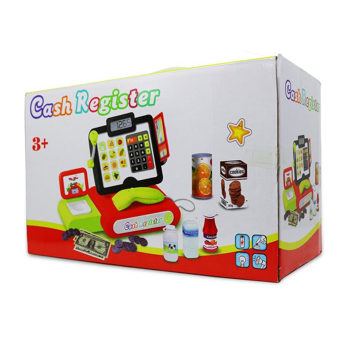 27 Piece Cash Register Set With Pretend Play Food, Money, Lights and Sounds