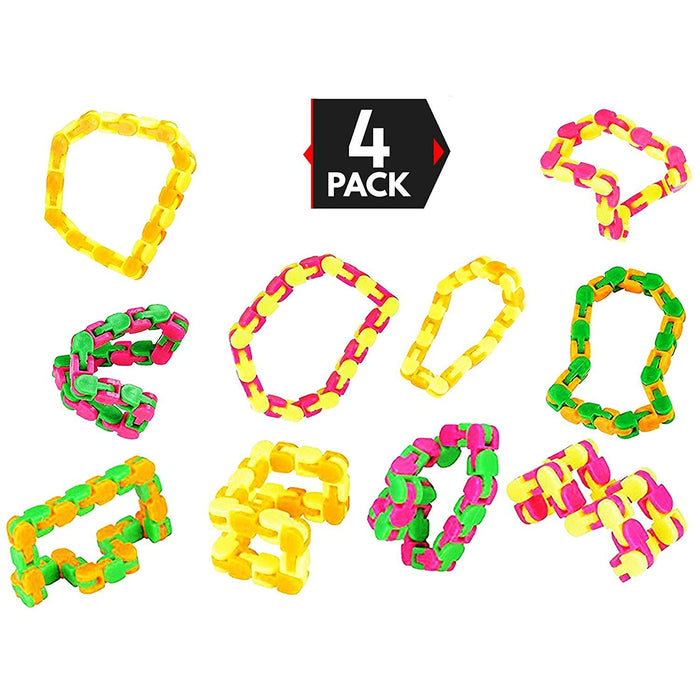 Wacky Tracks Finger Fidget Stress Reliever - Snap and Click ADHD, Sensory toy, SPD, ADD Stress Relief, Party Favor 4 Pack