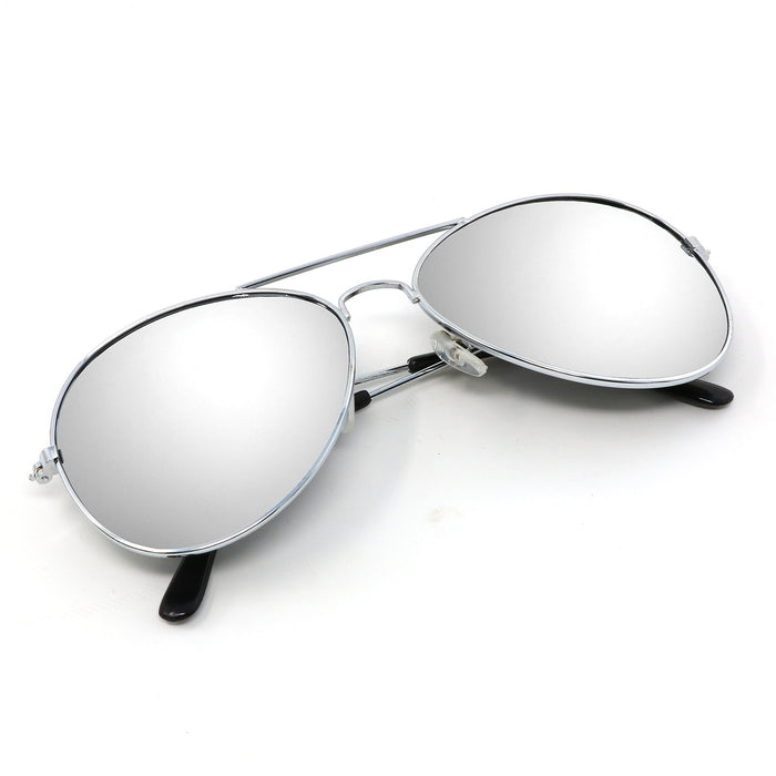 Silver Mirrored Aviator Sunglasses Shades – 70’s Style Adult Aviators Costume Glasses - 1 Pair