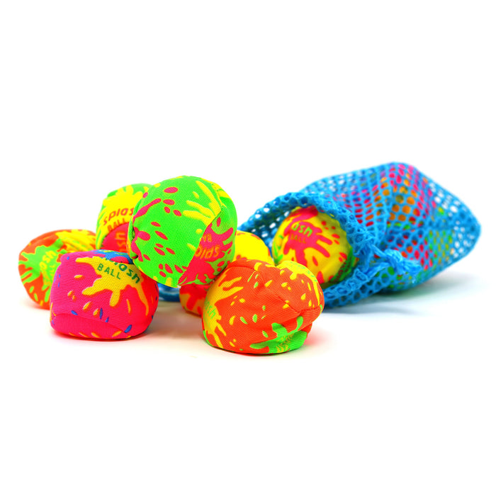 Splash Balls - Neon Drawstring Mesh Bag and Cool Water Balls for Pool - 12 Pack Set