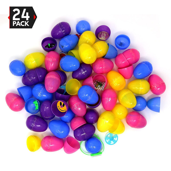 Easter Eggs - Prefilled Pastel Colored Plastic Easter Eggs with Toys Inside - 24 Pack