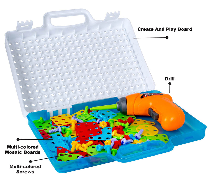 Drill & Play Creative Educational Toy with Real Toy Drill - Mosaic Design Building Toys Tool Kit