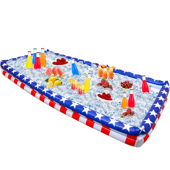 Outdoor Inflatable Buffet Cooler Server - Patriotic Red White and Blue Blow Up Cooling Tub For Serving Buffet Style Picnic