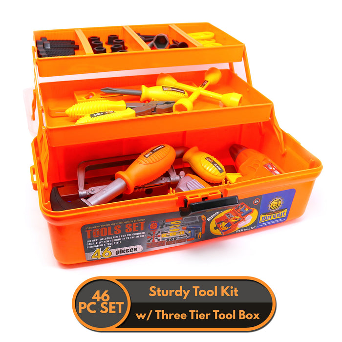 Tool Box Pretend Play Three Tier Educational Tool Kit for Kids
