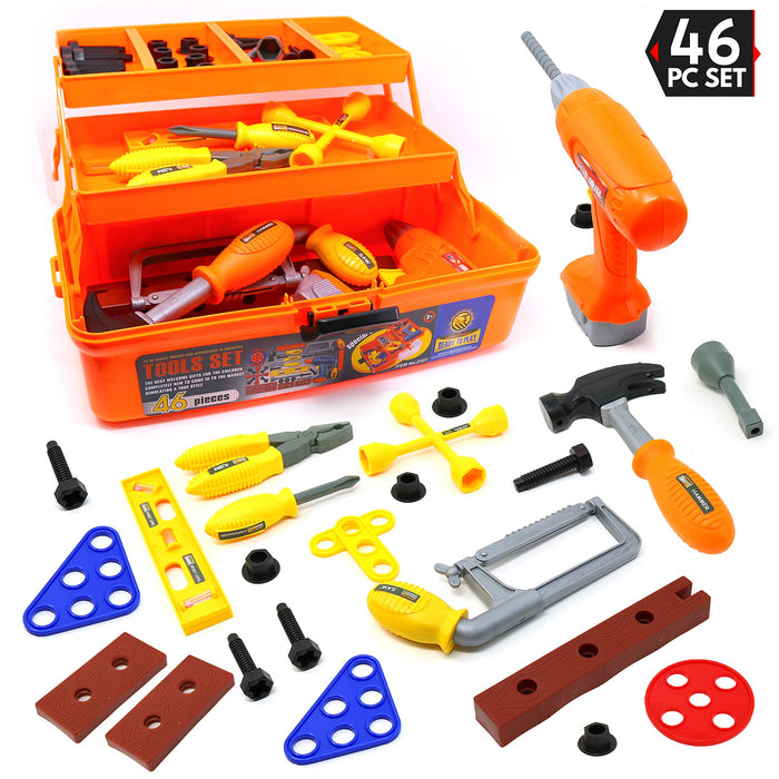 Tool Box - Pretend Play Three Tier Educational Tool Kit for Kids Gift of All Ages - 46 Piece Set