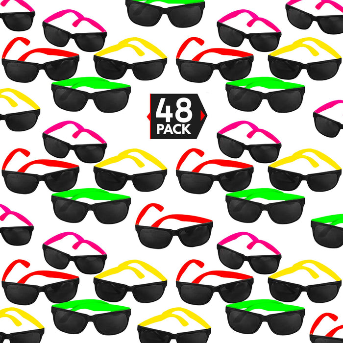 48 Pack 80's Style Neon Party Sunglasses - Fun Gift, Party Favors, Party Toys, Goody Bag Favors