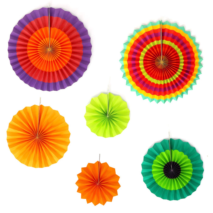 Paper Fans Green Yellow And Orange Mexican Fiesta Party Decorations Supplies Paper Fan Rosettes