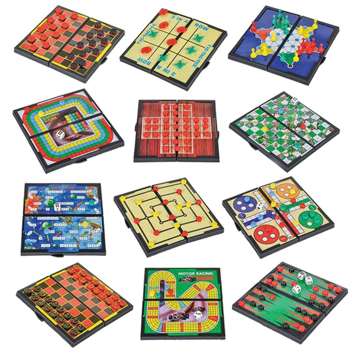 magnetic travel board games-road trip entertainment, checkers, chess, chinese checkers, tic tac toe, backgammon, snakes and ladders, solitaire, nine mens morris, auto racing, ludo, space venture