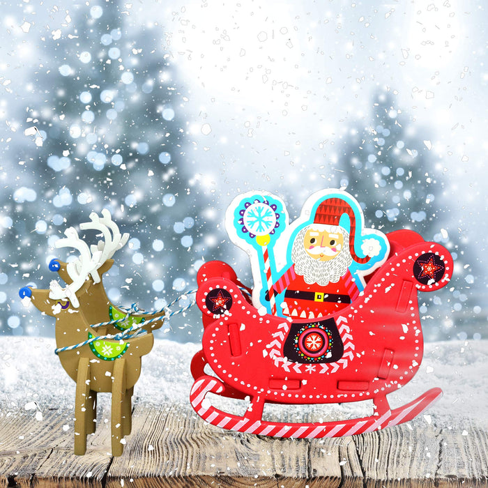 Holiday Crafts - Christmas Foam Arts N Craft Santa Riding A Reindeer Sleigh Table Top Decorations Kit for Kids