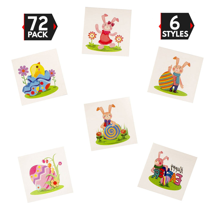 72 Pack 2" Assorted Easter Theme Temporary Tattoos - Easter Bunny Easter Egg Design - Easter Party Favors