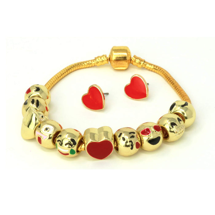 Girls Gift - Emoji Charm Bracelet and Earrings Jewelry Set for Girls and Women