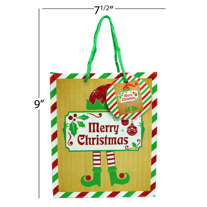 Gift Bags - Holiday Paper Gift And Goody Bag With Christmas Glitter Designs - 6 Pack