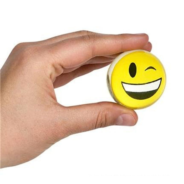 12 Pack 1.80" Emoji Smile Face Emoticon Double Sided Translucent Super Hi Bounce Balls - Fun Gift Party