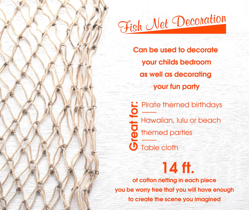 Natural Fish Net Party Decorations for Pirate Party, Hawaiian Party, Nautical Themed Cotton Fishnet Party Accessory