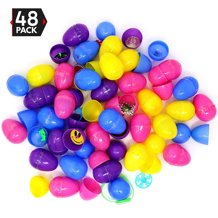 Easter Eggs - Prefilled Pastel Colored Plastic Easter Eggs with Toys Inside - 48 Pack