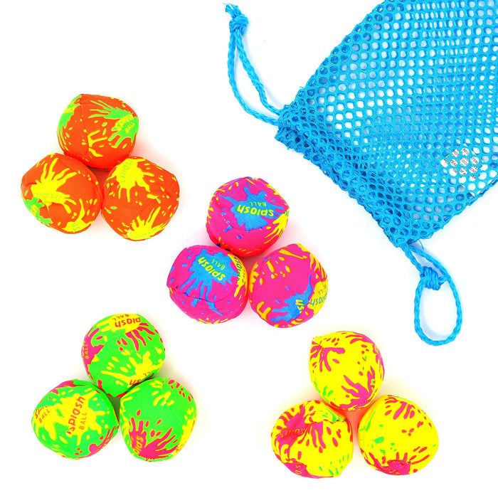 Splash Balls - Neon Drawstring Mesh Bag and Cool Water Balls for Pool - 12 Pack Set