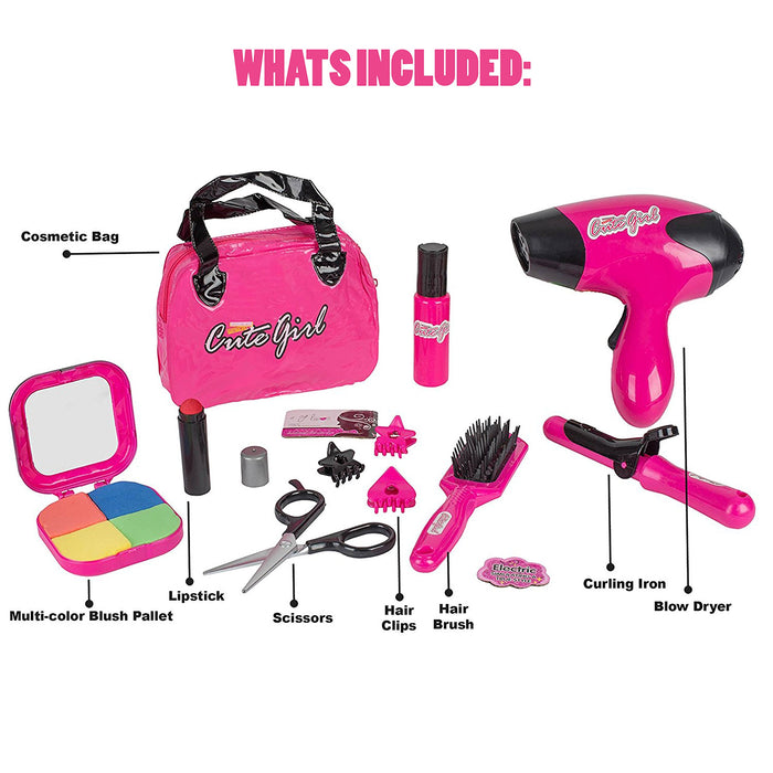Kids Hair Salon Toy Set,Little Girls Pretend Makeup Set with Hair Dryer  Hair Curler and Beauty Accessories,Dressing Up Toy Beauty Salon