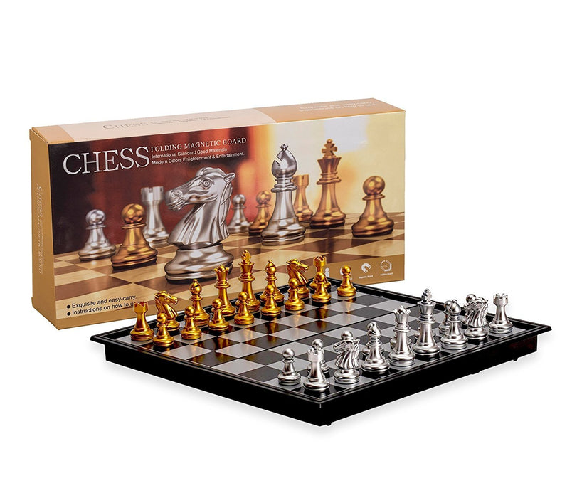 Magnetic Travel Chess Set with Board That Becomes A Storage Compartment