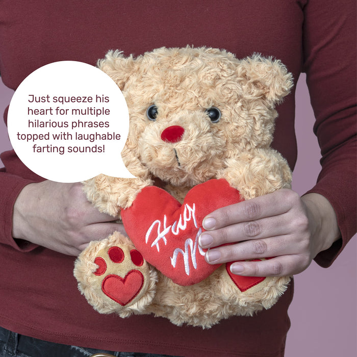 Valentine's Bear - Brown Plush Teddy Bear with Red Hug Me Love Heart Dirty Talking Valentines Day Funny Farting Stuffed Animal Girlfriend Boyfriend