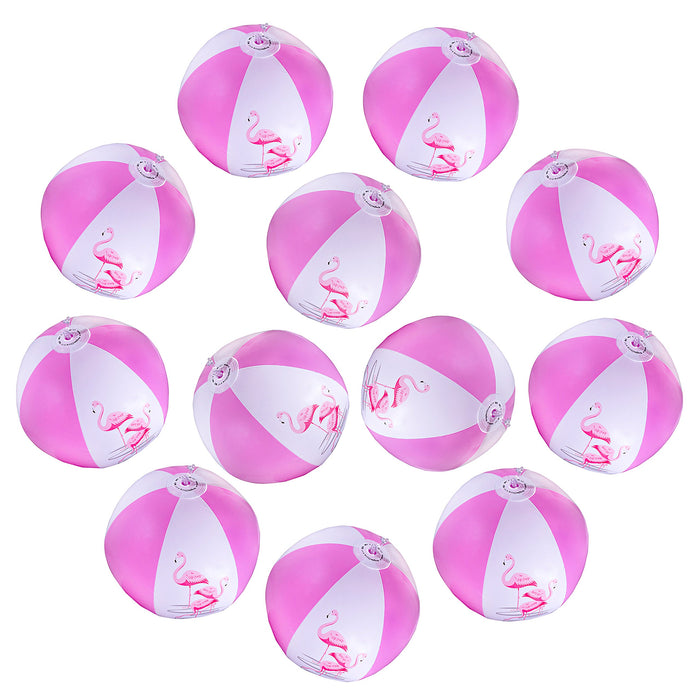 12" Pink Flamingo Party Pack Inflatable Beach Balls - Beach Pool Pink / Flamingo Themed Party Toys (12 Pack)