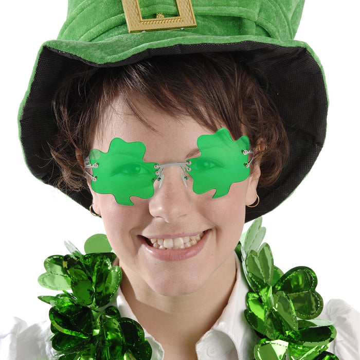 St. Patricks Day Irish Shamrock Leaves Green Leprechaun Costume Glasses, 1 Pair
