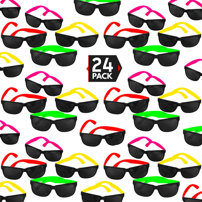 24 Pack 80's Style Neon Party Sunglasses - Fun Gift, Party Favors, Party Toys, Goody Bag Favors
