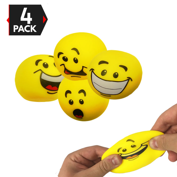 Stress Balls - Emoji Sensory Stress Reliever Fidget Toy Stretch Ball for ADD / ADHD - 4 Pack